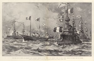 Tsarens besøg i Frankrig, Hans Majestæts Yacht Standart efterfulgt af Cassini med præsident Loubet ombord, der passerer gennem den franske flåde ud for Dunkerque