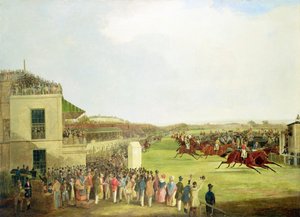 Oberst Peels "The Dey of Algiers", med Nat Flatman oppe, vinder Chester Cup i 1840 (olie på lærred) af William Tasker