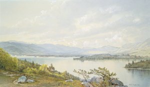 Squam Lake og Sandwich Mountains af William Trost Richards