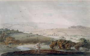En bonde, der sår, en floddal og rullende bakker hinsides af Joseph Mallord William Turner
