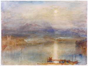 Måneskin over Vierwaldstättersee på baggrund af