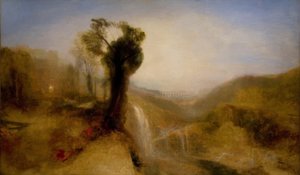 Sydlandskab med en akvedukt og vandfald af Joseph Mallord William Turner