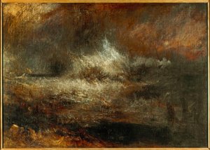 Stormfuldt hav med flammende vrag af Joseph Mallord William Turner