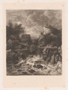 Landskab med et vandfald
