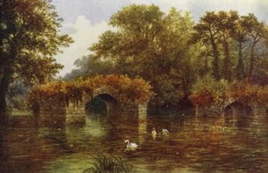 River Avon, Warwick Castle (farve litho)