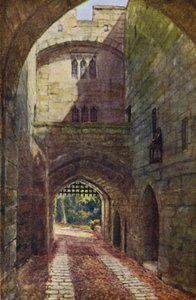 Warwick Castle: Gate House og Portcullis (farve litho)