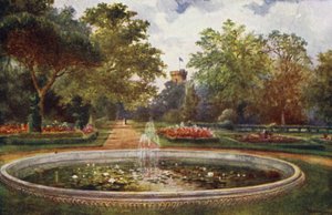 Warwick Castle: Terrace Walk (farve litho) af William W. Quatremain