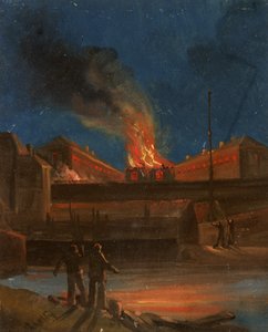 Bristol Riots: The Gaol Burning, ca. 1831 (olie på papir)