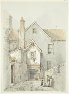 Gammelt hus, der tidligere stod nær Bristol Cathedral (blyant og akvarel på papir)