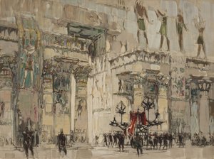 Muligvis en version af Visit to the Temple of Isis, 1916 (olie over radering på papir) af William Walcot