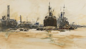 The Pool of London, 1924 (pen, pensel, blæk, wc og gouache på papir)