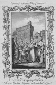 Paulinus døber Edwin, den første kristne konge af Northumberland, i York, 1773. af William Walker