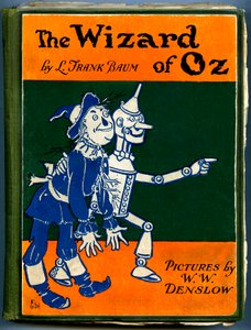 The Wonderful Wizard of Oz - The Wizard of Oz: omslag til en gammel udgave (mellem 1905 og 1920) illustreret af Denslow, William Wallace (1856-1915) af Frank Baums bog (1856-1919) - fugleskræmselen og skovmanden i tin - privat samling - af William Wallace Denslow