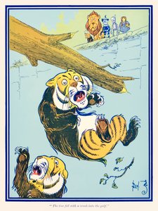 ?Træet faldt med et styrt ned i bugten.? fra ?Den vidunderlige troldmand fra Oz? af L. Frank Baum af William Wallace Denslow