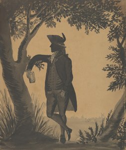 Ung mand læner sig op ad et træ med en bog, ca. 1780-89. af William Wellings