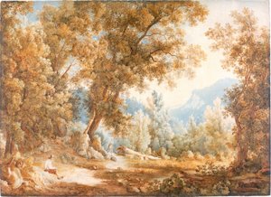 Landskab med figurer, ca. 1807-1820 (Akvarel) af William Westall