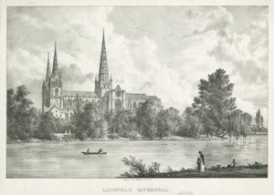 Lichfield Cathedral - South View: litografi, nd [1781-1850] af William Westall