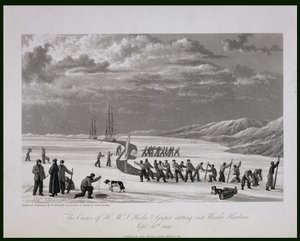 Besætningerne på H.M.S. Hecla und Griper skærer ind i Winter Harbour, 26. september 1819, fra 