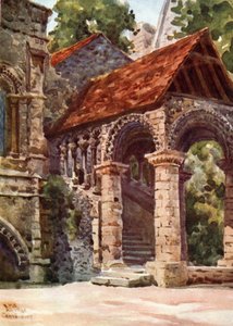 Canterbury, Norman Stairway (farve litho) af William Wiehe Collins