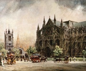 London, Westminster Abbey. Det nordlige tværskib (farve litho) af William Wiehe Collins