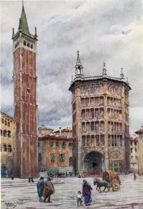 Parma. Katedralen og dåbskapellet (farve litho)