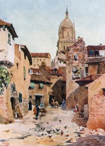 Salamanca, en gammel gade (farve litho)