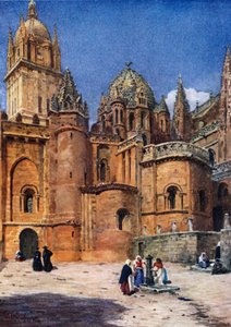 Salamanca, den gamle katedral (farve litho) af William Wiehe Collins