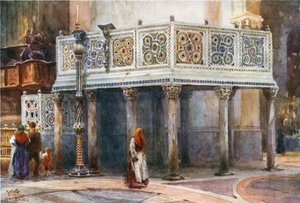 Salerno. En prædikestol i katedralen (farve litho)
