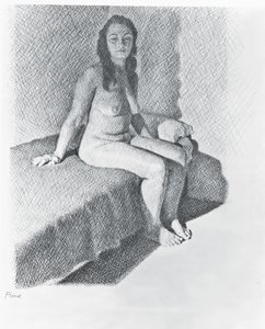 Siddende nøgen, ca. 1968-74 (blyant på papir)