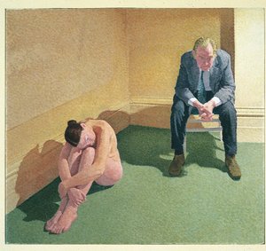To Figurer i Hjørnet af et Rum