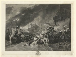 Søslaget ved Cape La Hogue, 1692 Slaget ved La Hogue (titel på objekt) af William Woollett