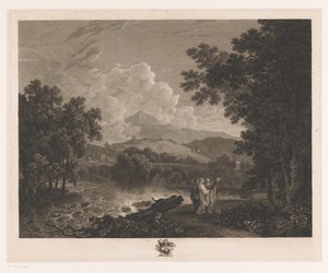 Landskab med Cicero på bredden af ​​en flod nær hans villa af William Woollett
