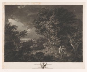 Stormfuldt landskab med Dido og Aeneas Dido og Aeneas (titel på objekt) af William Woollett
