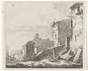Udsigt over en landsby på en havn af William Young Ottley (possibly)