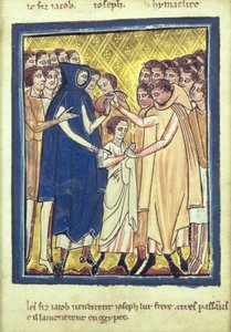 Joseph solgt af sine brødre fra en bog med bibelbilleder, ca. 1250