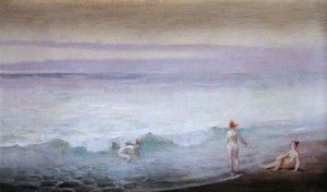 Kystscene med figurer (olie på lærred) af William de Leftwich Dodge