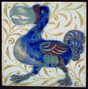 Flise med fugledesign (keramik) af William de Morgan