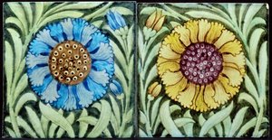 Fliser med blomsterdesign i persisk stil (keramik) af William de Morgan
