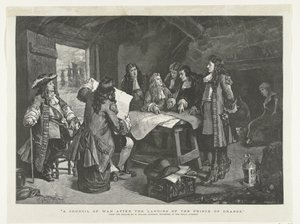Vilhelm III holder krigsråd i en fiskerhytte, 1688 Et krigsråd efter prinsen af ​​Oranges landgang (titel på objekt) af Williamson
