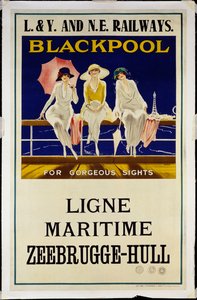 Blackpool, L.& Y. og N.E. Jernbaner, ca. 1930 (litografi i farver) af Wilton Williams