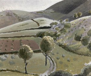 Italiensk landskab nær Lago di Piediluco, ca. 1920-23 (olie på lærredstavle)