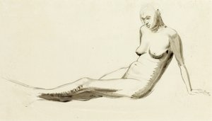 Siddende nøgen, ca. 1919 (pen og vask over blyant)