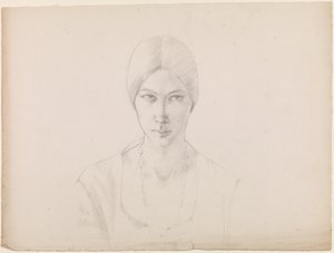Selvportræt (blyant på papir) af Winifred Knights