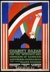 Plakat for en velgørenhedsbasar for enker og forældreløse børn af tyske, østrigske, ungarske og sydstatssoldater i Madison Square Garden, New York.
