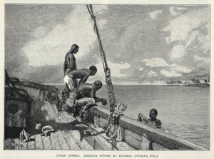 En orkan, dyrkning af hamp, på Abaco Island, en blomstersælger, konkyliedykkere, fra The Century Magazine, februar 1887 af Winslow Homer