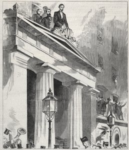 Abraham Lincoln, den valgte præsident, taler til folket fra Astor House Balcony..., 1861. af Winslow Homer