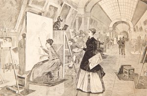 Kunststuderende og kopiister i Louvre-galleriet, Paris, 11. januar 1868 af Winslow Homer
