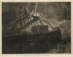 Til søs - signalerer til et forbipasserende dampskib, fra Hver lørdag, 8. april 1871 af Winslow Homer