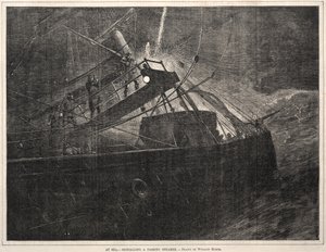 At Sea, Signaling a Passing Steamer, 1871. af Winslow Homer