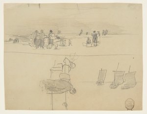 Strandscene med kvinder, der bærer kurve, Cullercoats, England af Winslow Homer